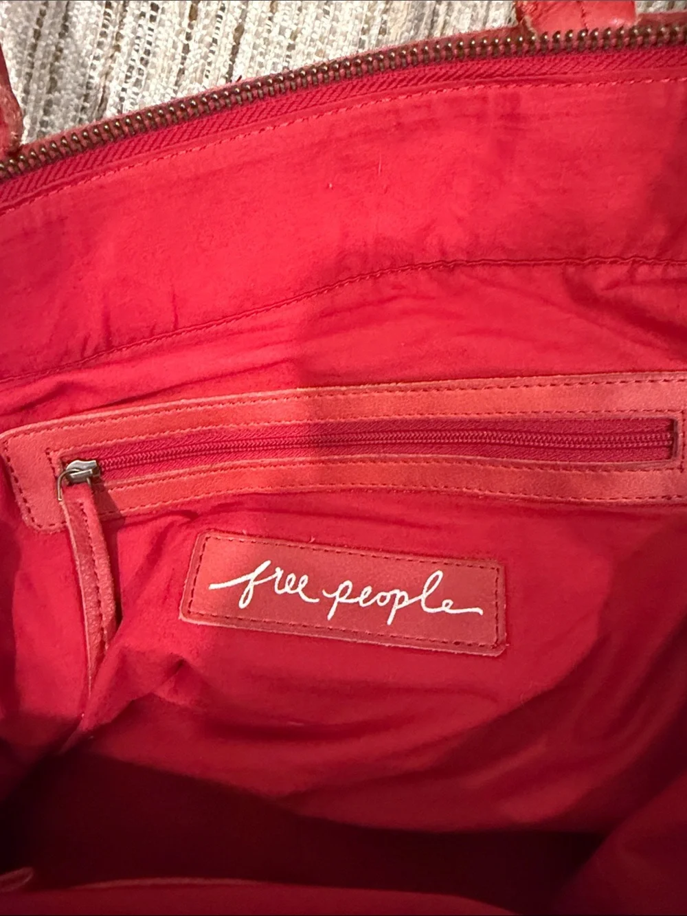 Women’s Free People Red Leather Distressed Shoulder Bag - Stylish Everyday Tote